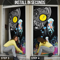 Palau Jellyfish Door Cover Coral Reef with Polynesian Pattern LT03 - Polynesian Pride