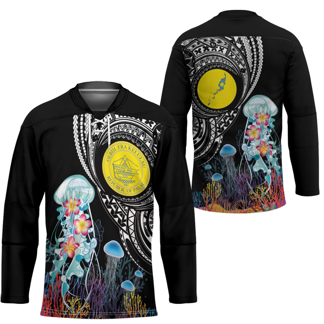 Palau Jellyfish Hockey Jersey Coral Reef with Polynesian Pattern LT03 - Polynesian Pride