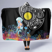 Palau Jellyfish Hooded Blanket Coral Reef with Polynesian Pattern LT03 One Size Black - Polynesian Pride