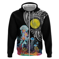 Palau Jellyfish Hoodie Coral Reef with Polynesian Pattern LT03 Zip Hoodie Black - Polynesian Pride