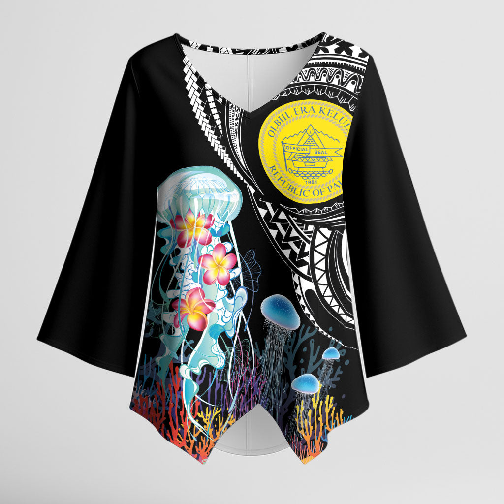 Palau Jellyfish Kimono Sleeve Blouse Coral Reef with Polynesian Pattern LT03 Female Black - Polynesian Pride