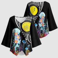 Palau Jellyfish Kimono Sleeve Blouse Coral Reef with Polynesian Pattern LT03 - Polynesian Pride
