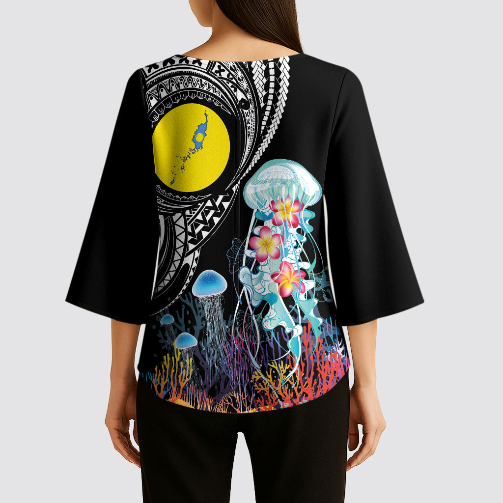 Palau Jellyfish Kimono Sleeve Blouse Coral Reef with Polynesian Pattern LT03 - Polynesian Pride