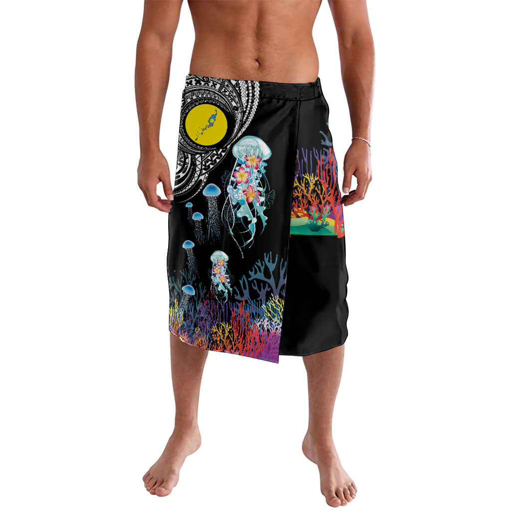 Palau Jellyfish Lavalava Coral Reef with Polynesian Pattern LT03 Black - Polynesian Pride