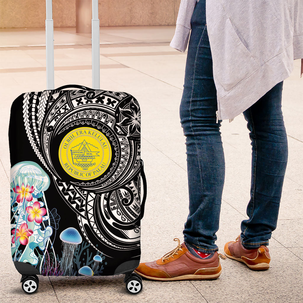 Palau Jellyfish Luggage Cover Coral Reef with Polynesian Pattern LT03 Black - Polynesian Pride