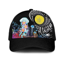 Palau Jellyfish Mesh Trucker Cap Coral Reef with Polynesian Pattern LT03 One Size Black Black - Polynesian Pride