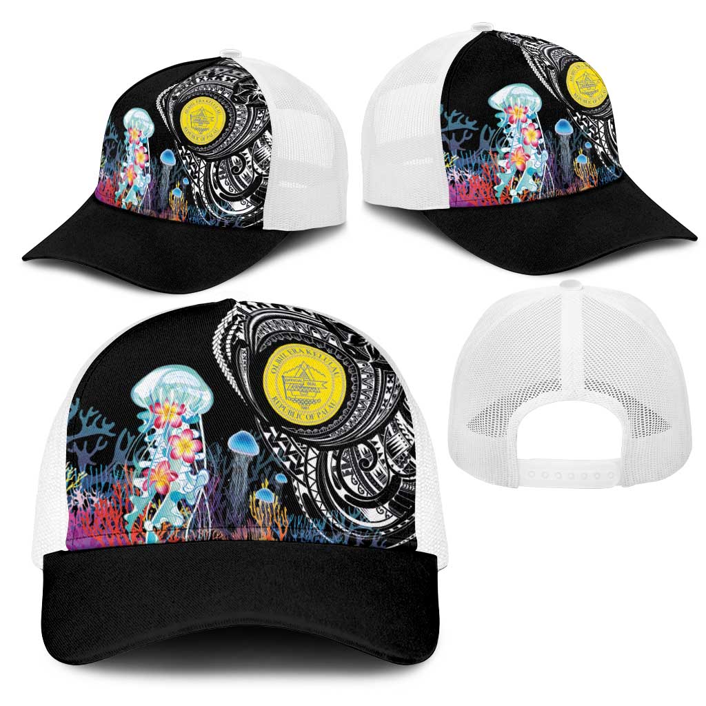 Palau Jellyfish Mesh Trucker Cap Coral Reef with Polynesian Pattern LT03 - Polynesian Pride