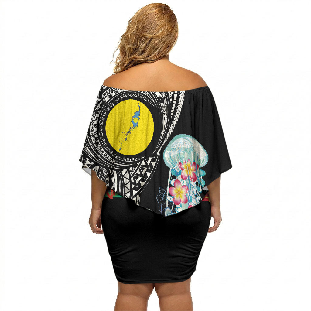 Palau Jellyfish Off Shoulder Short Dress Coral Reef with Polynesian Pattern LT03 - Polynesian Pride