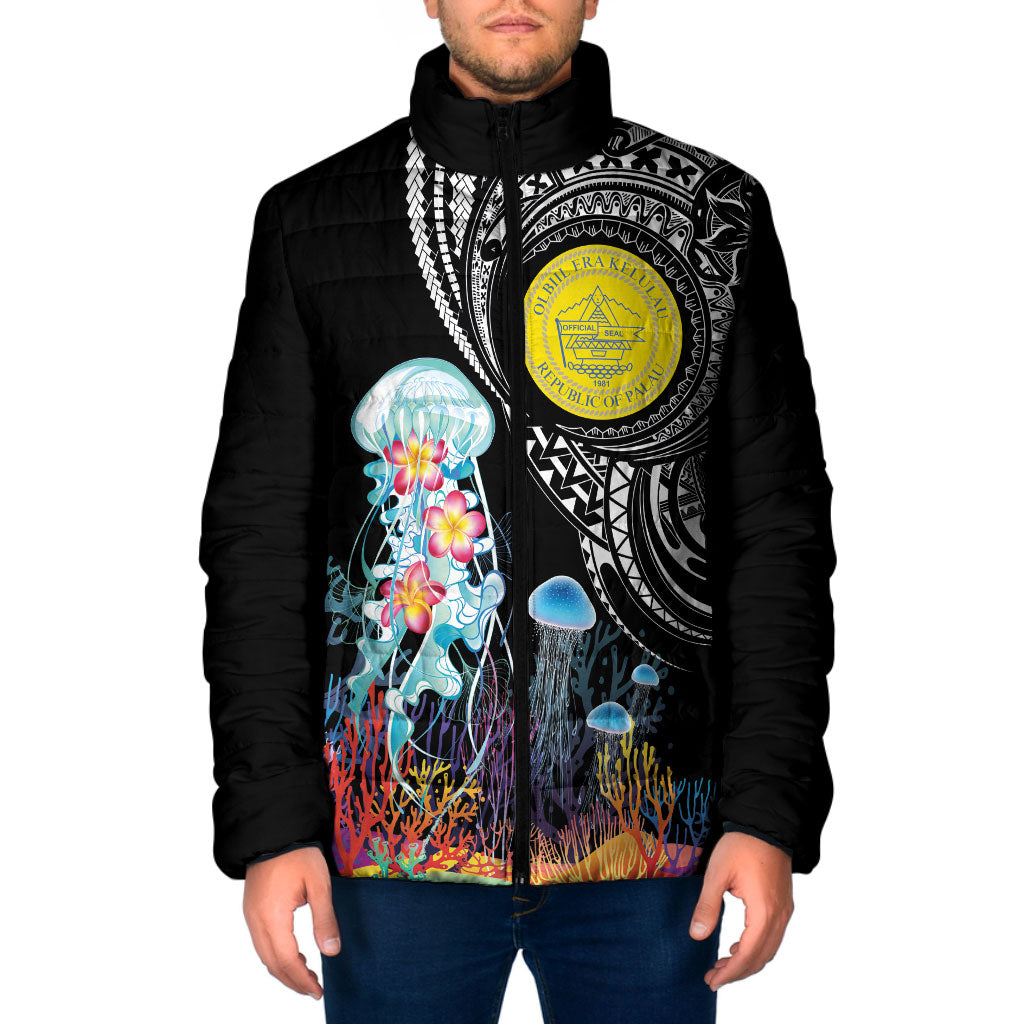 Palau Jellyfish Padded Jacket Coral Reef with Polynesian Pattern LT03 Men Black - Polynesian Pride