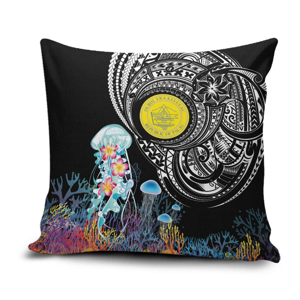 Palau Jellyfish Pillow Cover Coral Reef with Polynesian Pattern LT03 Black - Polynesian Pride