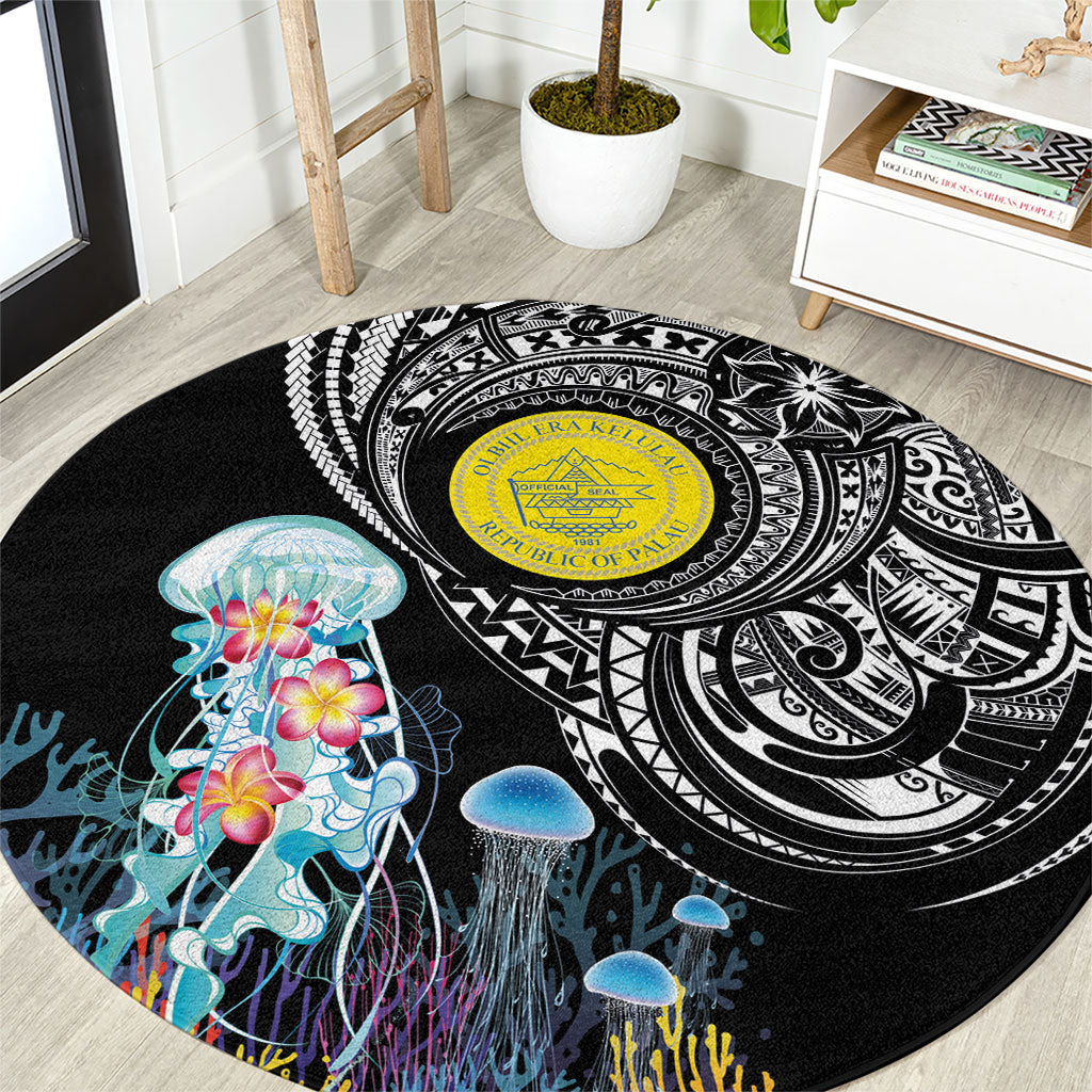 Palau Jellyfish Round Carpet Coral Reef with Polynesian Pattern LT03 Black - Polynesian Pride