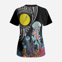 Palau Jellyfish Scrub Top Coral Reef with Polynesian Pattern LT03 - Polynesian Pride