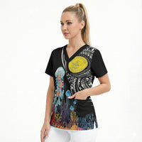 Palau Jellyfish Scrub Top Coral Reef with Polynesian Pattern LT03 - Polynesian Pride