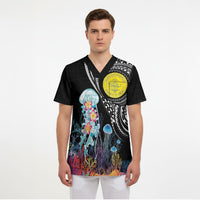 Palau Jellyfish Scrub Top Coral Reef with Polynesian Pattern LT03 - Polynesian Pride