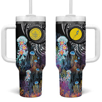 Palau Jellyfish Tumbler With Handle Coral Reef with Polynesian Pattern LT03 One Size: 40 oz Black - Polynesian Pride
