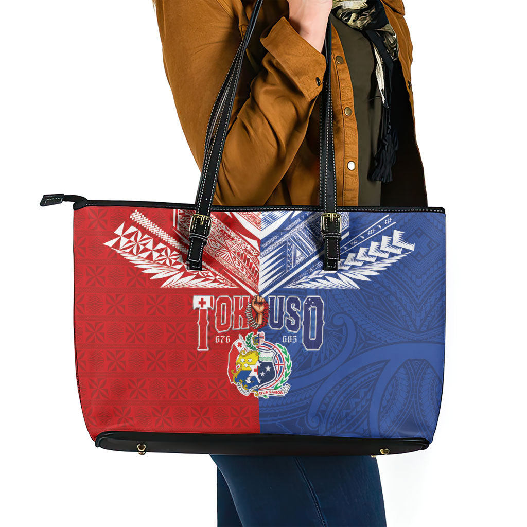Tokouso Tonga Samoa Leather Tote Bag Proud of Brotherhood LT03 - Polynesian Pride