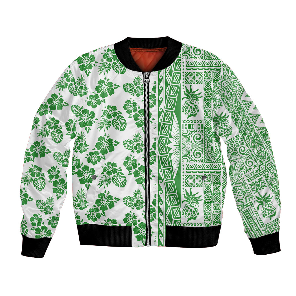 Hawaii Bomber Jacket Aloha Tropical Plants Tribal Pattern Green Version LT03 Unisex Green - Polynesian Pride