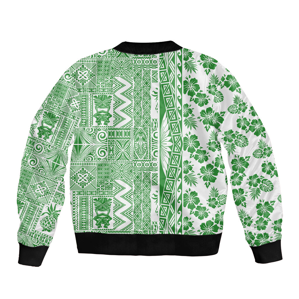 Hawaii Bomber Jacket Aloha Tropical Plants Tribal Pattern Green Version LT03 - Polynesian Pride