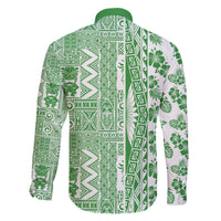 Hawaii Family Matching Off Shoulder Short Dress and Hawaiian Shirt Aloha Tropical Plants Tribal Pattern Green Version LT03 - Polynesian Pride