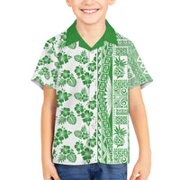 Hawaii Kid Hawaiian Shirt Aloha Tropical Plants Tribal Pattern Green Version LT03 Kid Green - Polynesian Pride