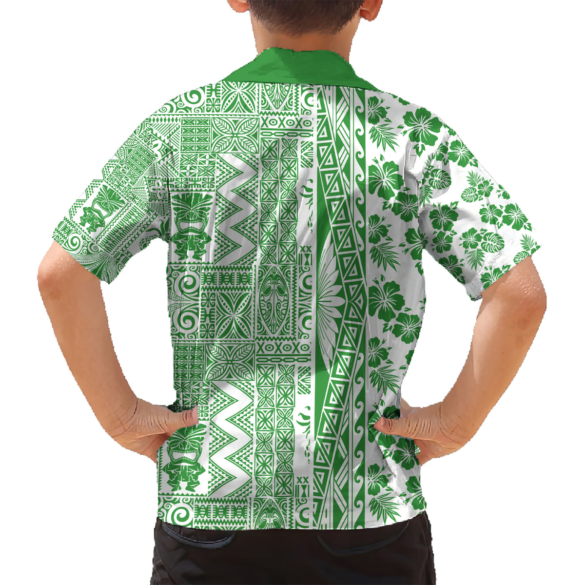 Hawaii Kid Hawaiian Shirt Aloha Tropical Plants Tribal Pattern Green Version LT03 - Polynesian Pride