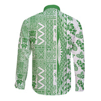 Hawaii Long Sleeve Button Shirt Aloha Tropical Plants Tribal Pattern Green Version LT03 - Polynesian Pride