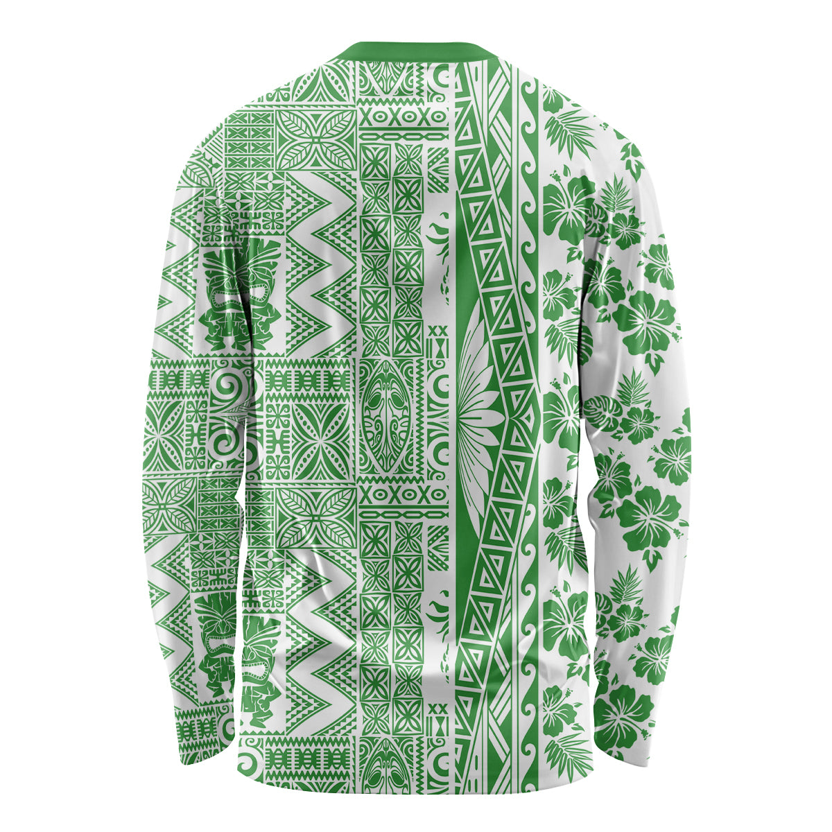 Hawaii Long Sleeve Shirt Aloha Tropical Plants Tribal Pattern Green Version LT03 - Polynesian Pride