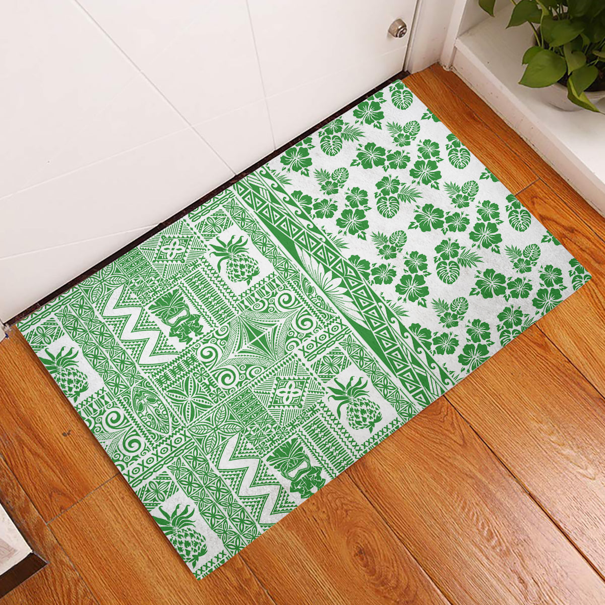 Hawaii Rubber Doormat Aloha Tropical Plants Tribal Pattern Green Version LT03 Green - Polynesian Pride