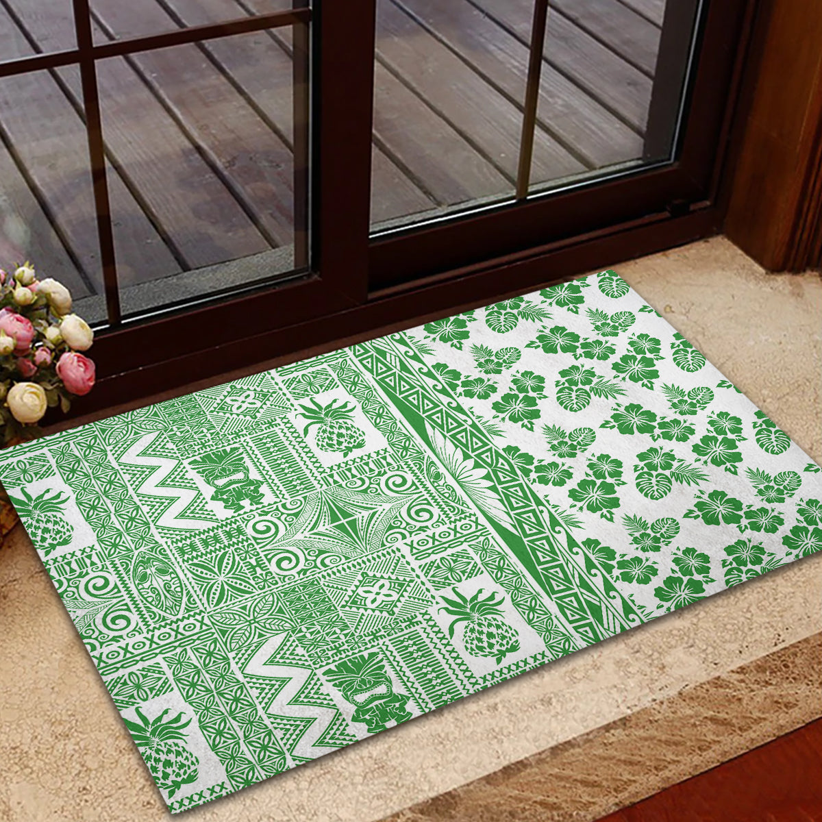Hawaii Rubber Doormat Aloha Tropical Plants Tribal Pattern Green Version LT03 - Polynesian Pride