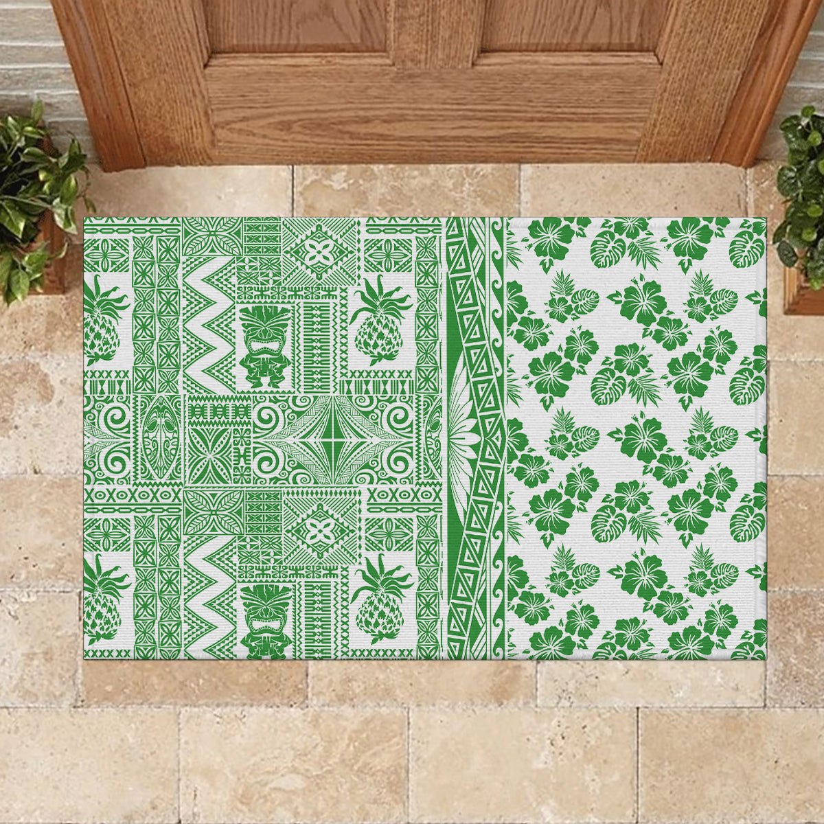 Hawaii Rubber Doormat Aloha Tropical Plants Tribal Pattern Green Version LT03 - Polynesian Pride