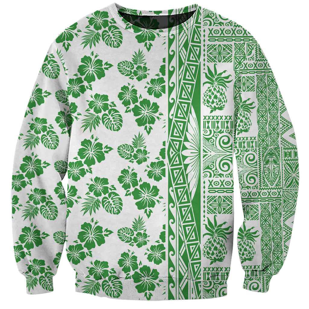 Hawaii Sweatshirt Aloha Tropical Plants Tribal Pattern Green Version LT03 Unisex Green - Polynesian Pride