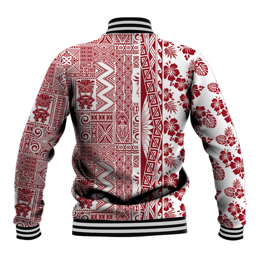 Hawaii Baseball Jacket Aloha Tropical Plants Tribal Pattern Red Version LT03 - Polynesian Pride