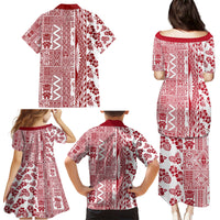 Hawaii Family Matching Puletasi Dress and Hawaiian Shirt Aloha Tropical Plants Tribal Pattern Red Version LT03 - Polynesian Pride