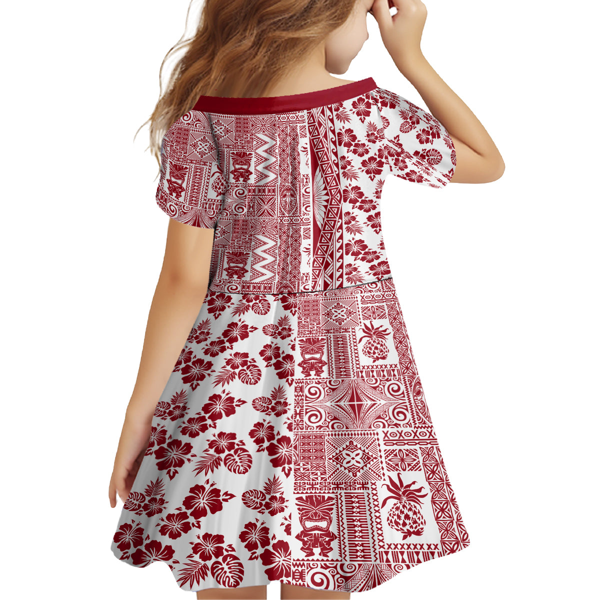 Hawaii Family Matching Tank Maxi Dress and Hawaiian Shirt Aloha Tropical Plants Tribal Pattern Red Version LT03 - Polynesian Pride