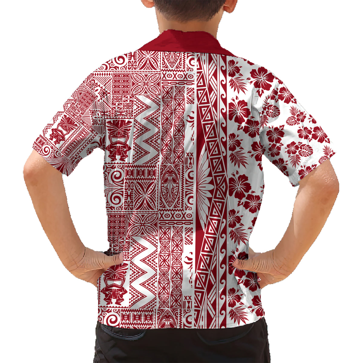 Hawaii Kid Hawaiian Shirt Aloha Tropical Plants Tribal Pattern Red Version LT03 - Polynesian Pride