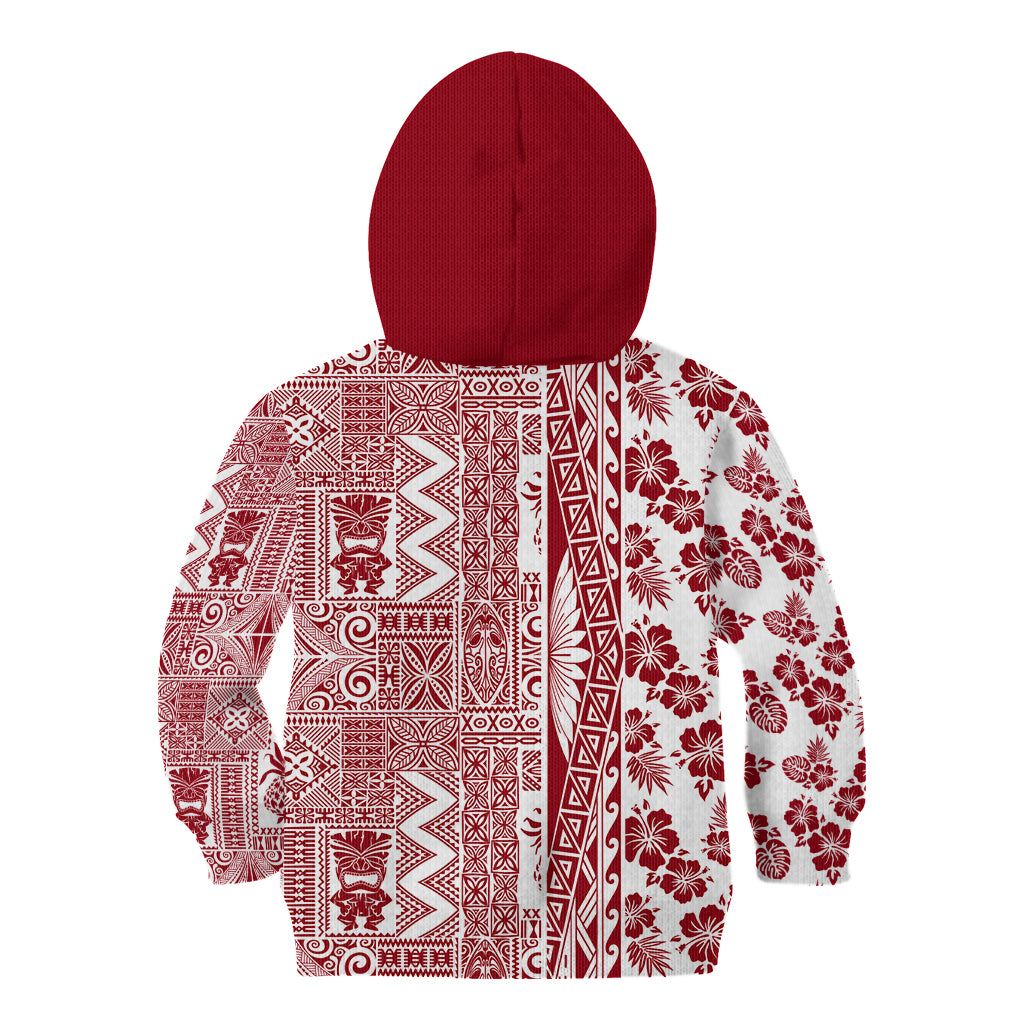Hawaii Kid Hoodie Aloha Tropical Plants Tribal Pattern Red Version LT03 - Polynesian Pride