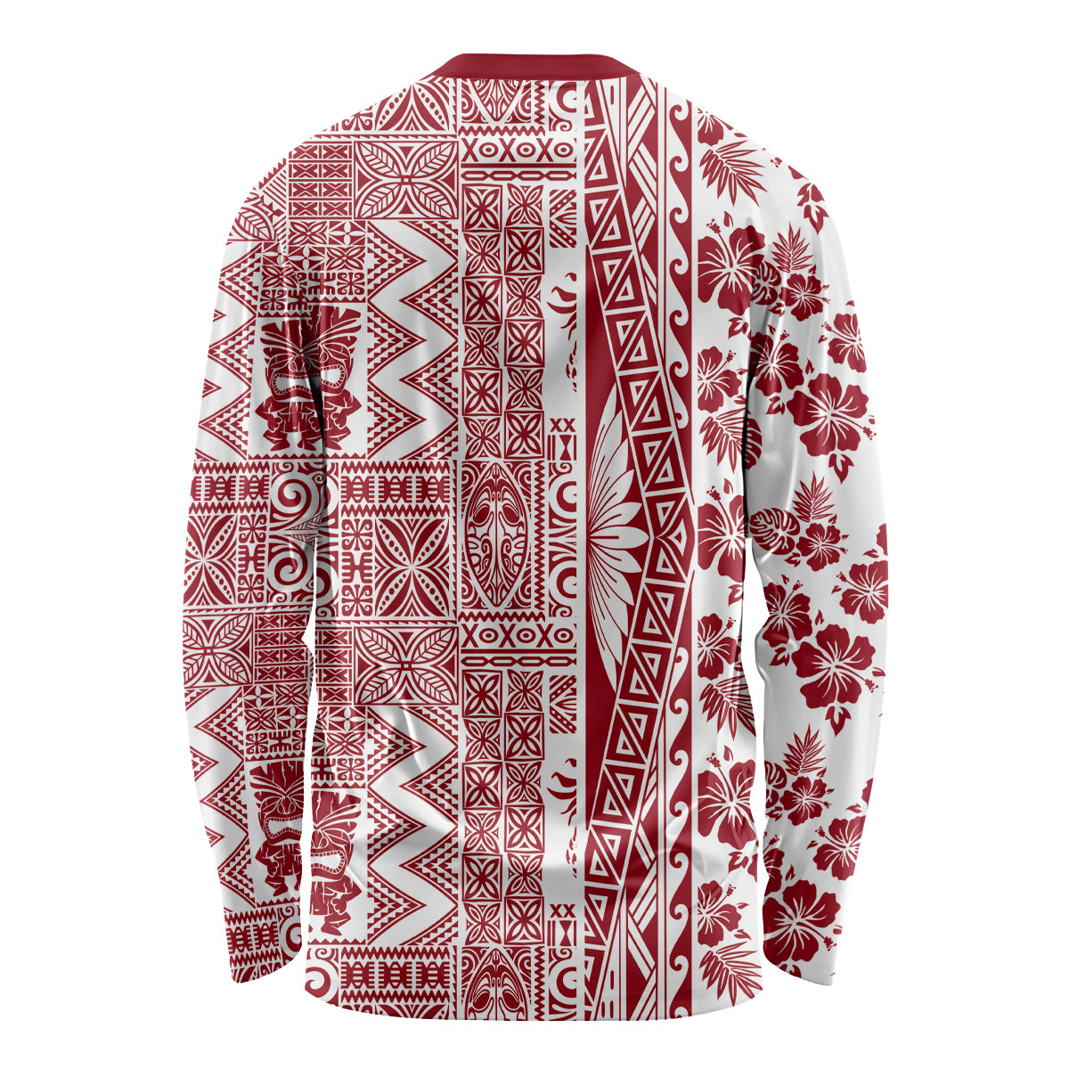Hawaii Long Sleeve Shirt Aloha Tropical Plants Tribal Pattern Red Version LT03 - Polynesian Pride