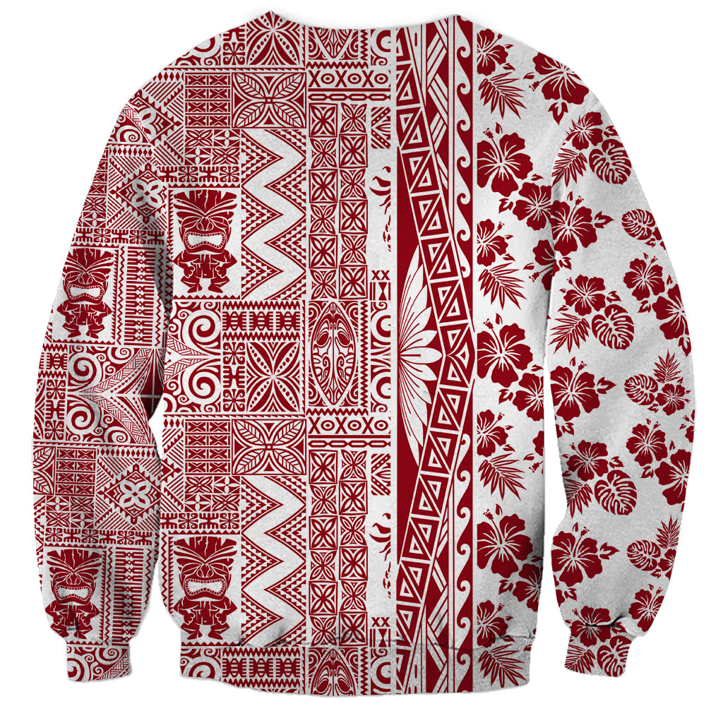 Hawaii Sweatshirt Aloha Tropical Plants Tribal Pattern Red Version LT03 - Polynesian Pride