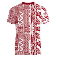 Hawaii Women V Neck T Shirt Aloha Tropical Plants Tribal Pattern Red Version LT03 - Polynesian Pride