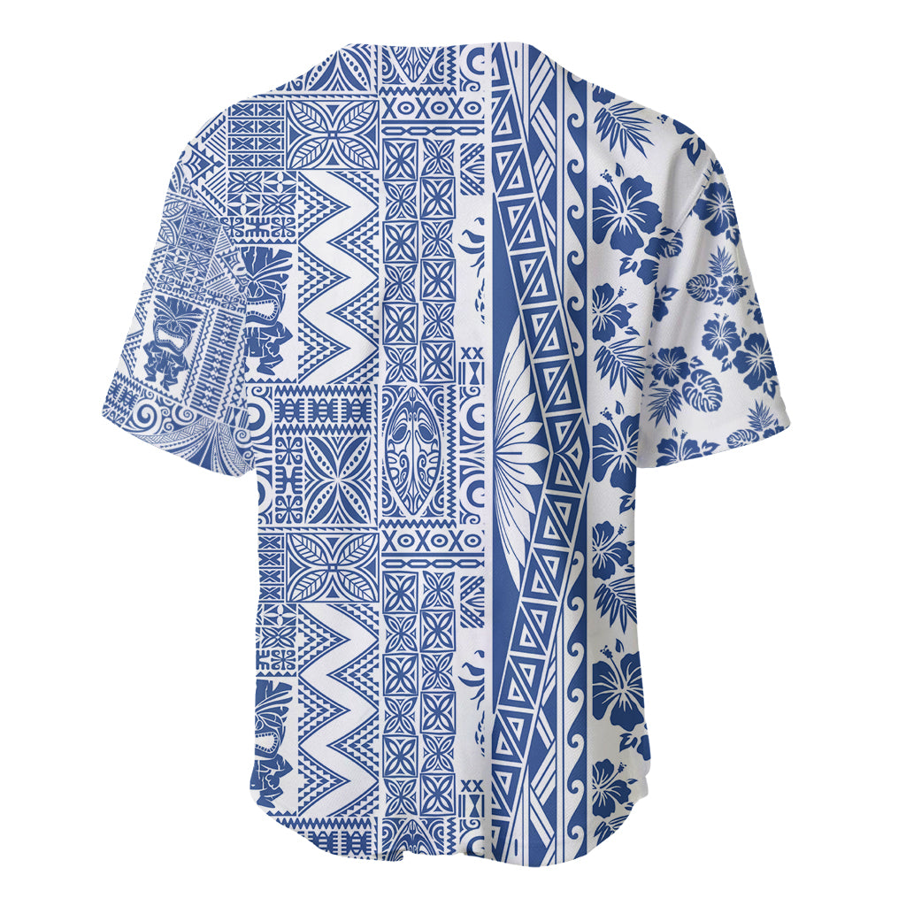 Hawaii Baseball Jersey Aloha Tropical Plants Tribal Pattern Blue Version LT03 - Polynesian Pride
