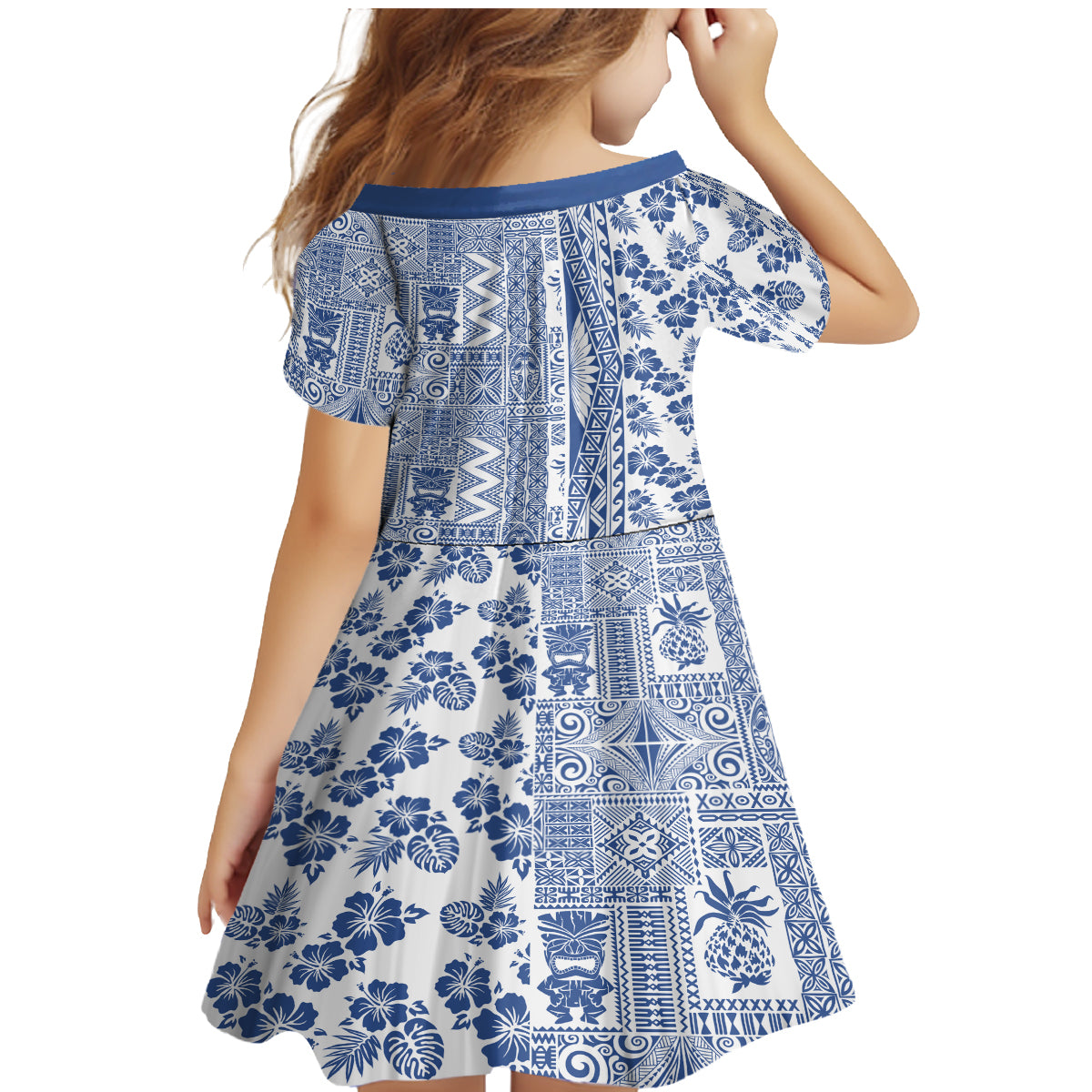 Hawaii Family Matching Mermaid Dress and Hawaiian Shirt Aloha Tropical Plants Tribal Pattern Blue Version LT03 - Polynesian Pride