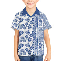 Hawaii Family Matching Tank Maxi Dress and Hawaiian Shirt Aloha Tropical Plants Tribal Pattern Blue Version LT03 Son's Shirt Blue - Polynesian Pride