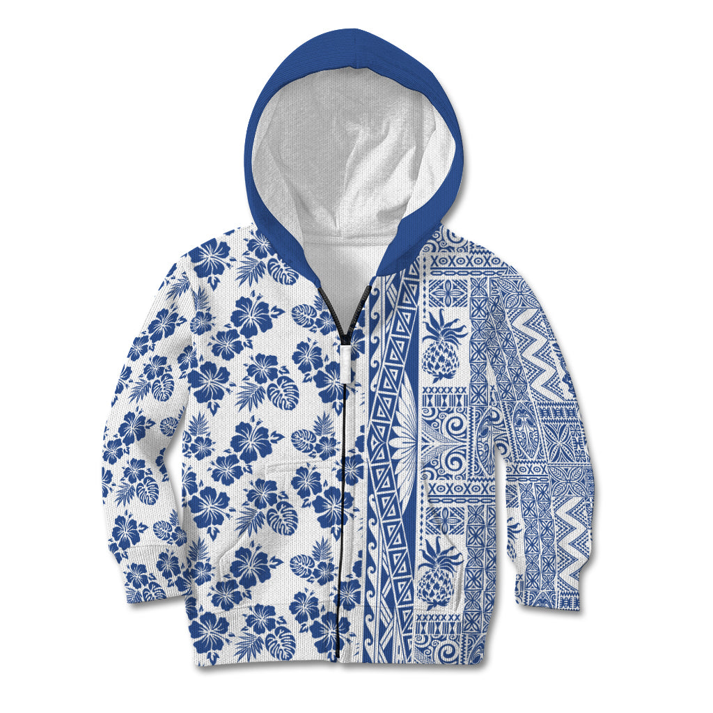 Hawaii Kid Hoodie Aloha Tropical Plants Tribal Pattern Blue Version LT03 - Polynesian Pride