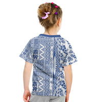 Hawaii Kid T Shirt Aloha Tropical Plants Tribal Pattern Blue Version LT03 - Polynesian Pride