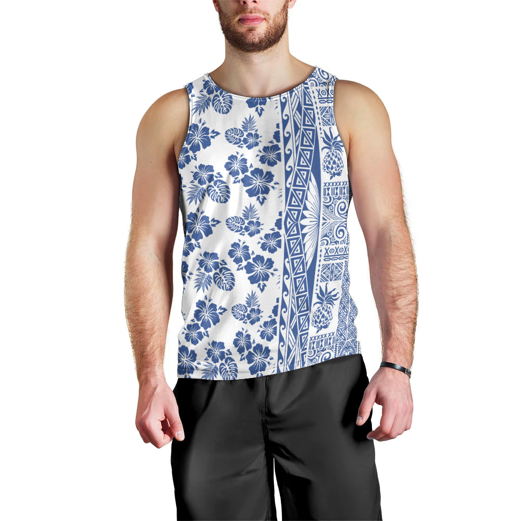 Hawaii Men Tank Top Aloha Tropical Plants Tribal Pattern Blue Version LT03 - Polynesian Pride