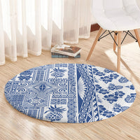 Hawaii Round Carpet Aloha Tropical Plants Tribal Pattern Blue Version LT03 - Polynesian Pride