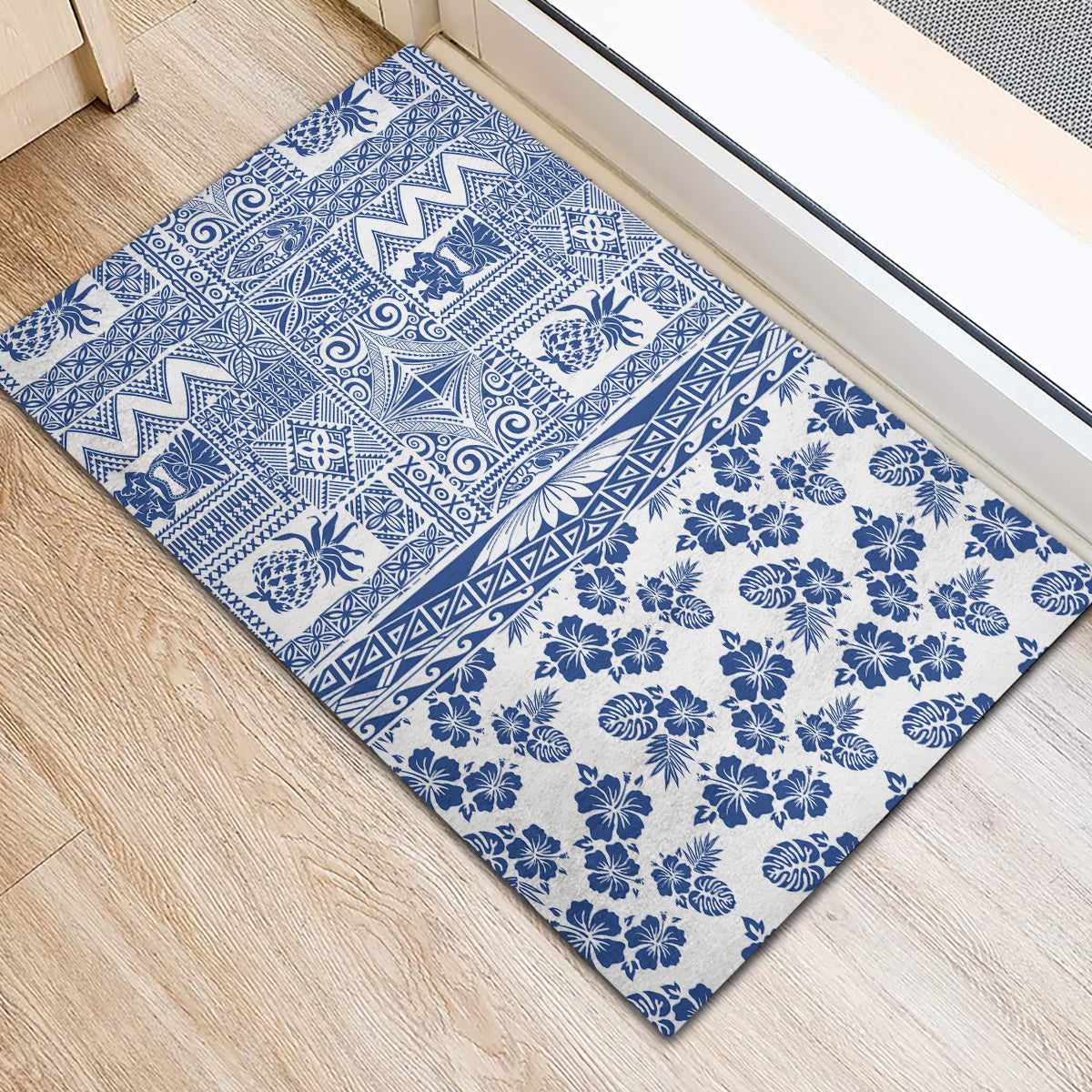 Hawaii Rubber Doormat Aloha Tropical Plants Tribal Pattern Blue Version LT03 - Polynesian Pride