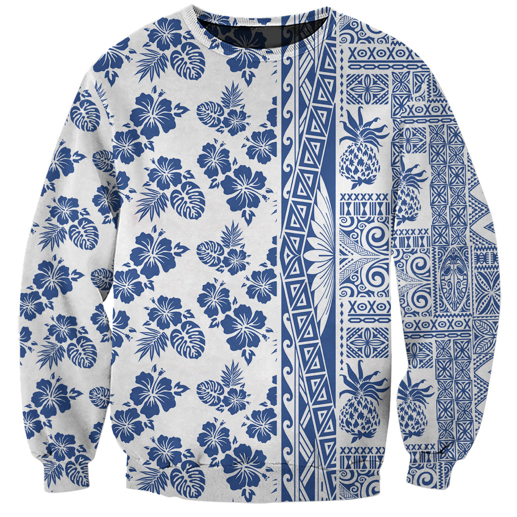 Hawaii Sweatshirt Aloha Tropical Plants Tribal Pattern Blue Version LT03 Unisex Blue - Polynesian Pride
