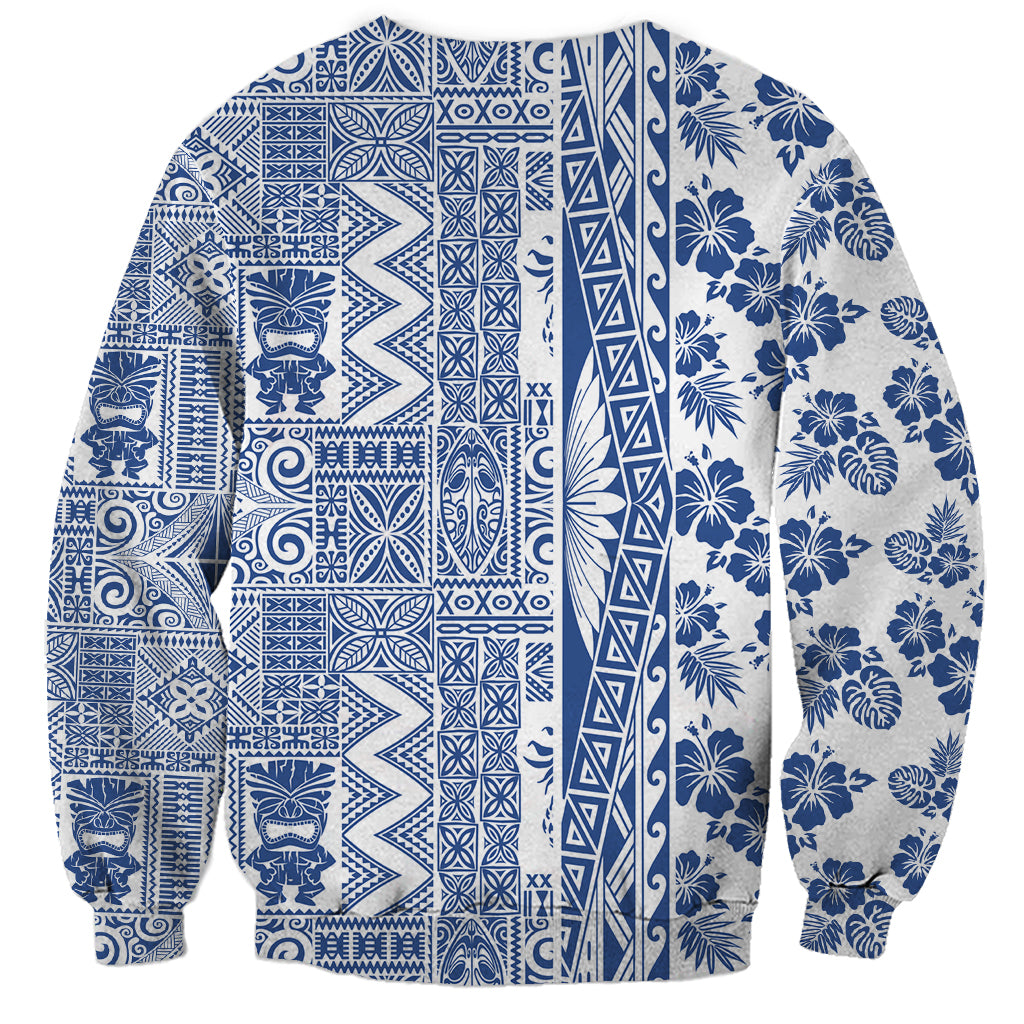 Hawaii Sweatshirt Aloha Tropical Plants Tribal Pattern Blue Version LT03 - Polynesian Pride