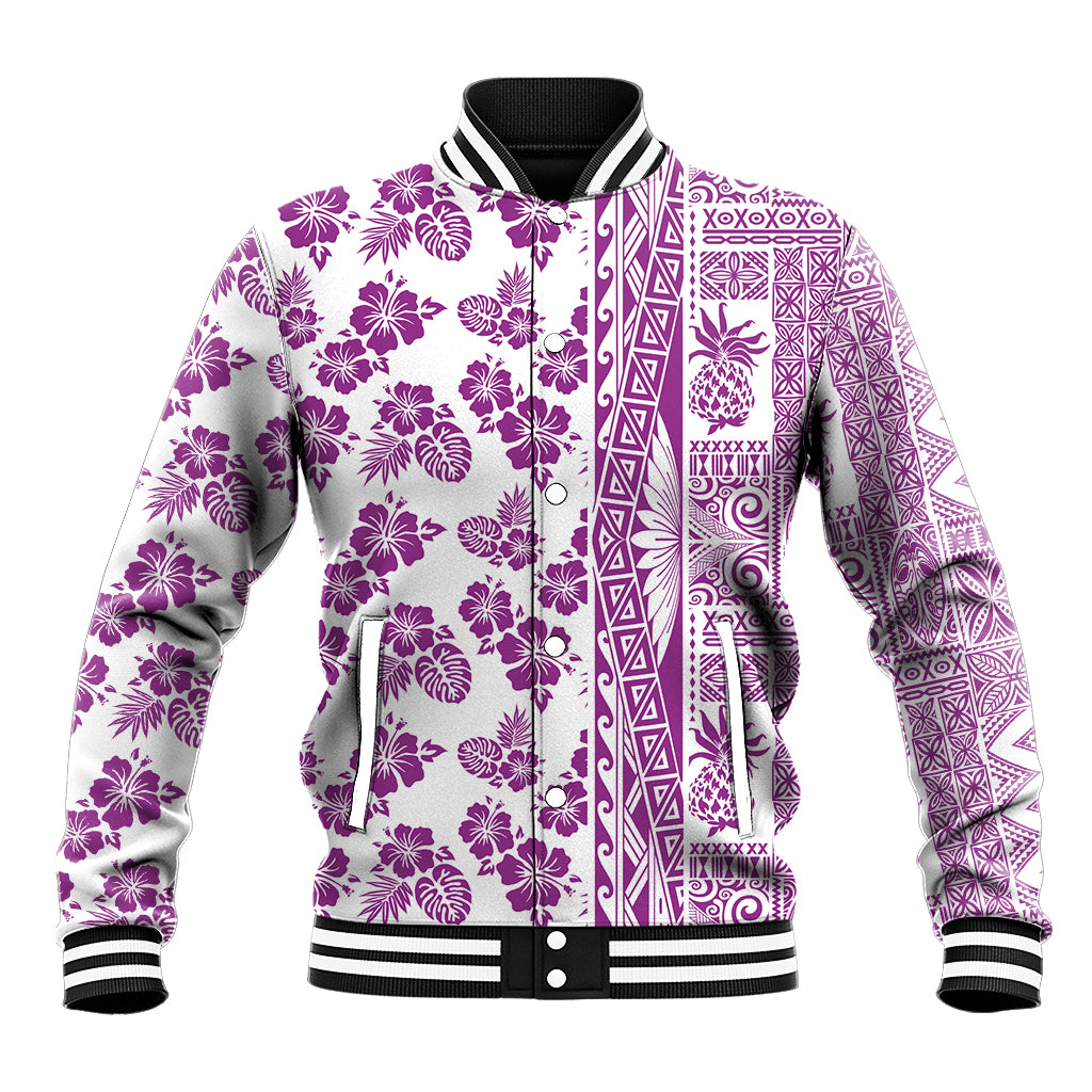 Hawaii Baseball Jacket Aloha Tropical Plants Tribal Pattern Pink Version LT03 Unisex Pink - Polynesian Pride